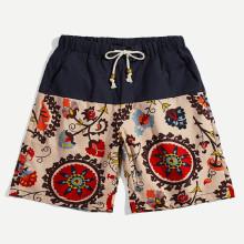 Shein Men Drawstring Contrast Ornate Print Shorts