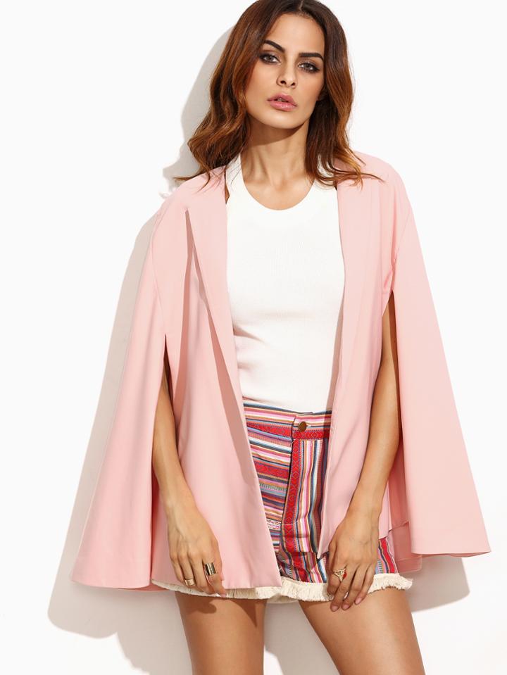 Shein Pink Open Front Cape Blazer