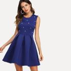 Shein Pearl Embellished Boxed Pleated Dress