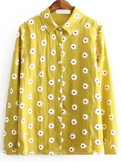 Shein Flower Print Yellow Blouse