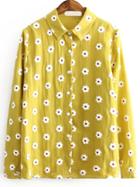 Shein Flower Print Yellow Blouse