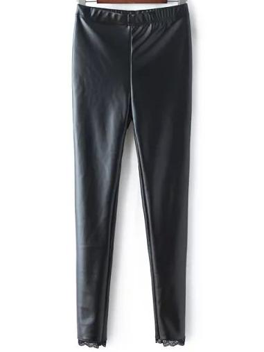 Shein Black Skinny Lace Pu Leggings