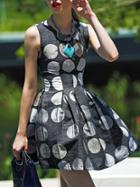 Shein Grey Round Neck Sleeveless Polka Dot Print Dress