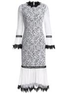 Shein Bell Sleeve Contrast Gauze Sheer Lace Dress
