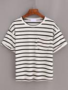 Shein Black Striped Pocket Cuffed T-shirt