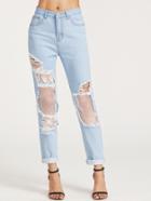 Shein Bleach Wash Ripped Fishnet Lined Boyfriend Jeans