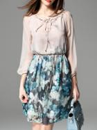 Shein Nude Tie Neck Drawstring Floral Dress