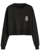 Shein Black Print Crop Sweatshirt