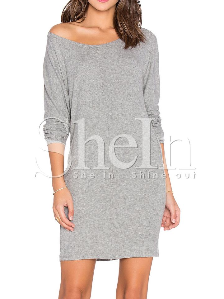 Shein Grey Long Sleeve Round Neck Casual Dress