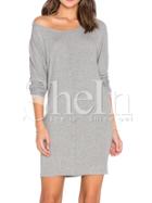 Shein Grey Long Sleeve Round Neck Casual Dress