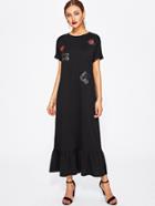 Shein Embroidered Sequin Patch Ruffle Hem Dress