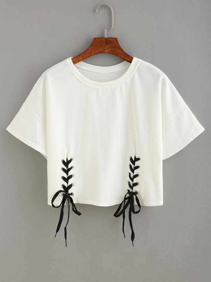 Shein Double Grommet Lace Up Crop Top