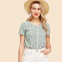 Shein Floral Print Peter Pan Collar Shirt