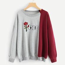 Shein Plus Drop Shoulder Embroidered Sweatshirt