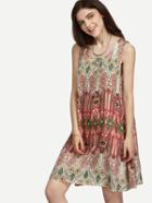 Shein Multicolor Vintage Print Sleeveless Shift Dress