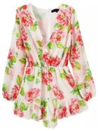 Shein Multicolor V Neck Long Sleeve Floral Jumpsuit