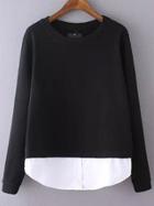 Shein Black Round Neck Contrast Hem Sweatshirt