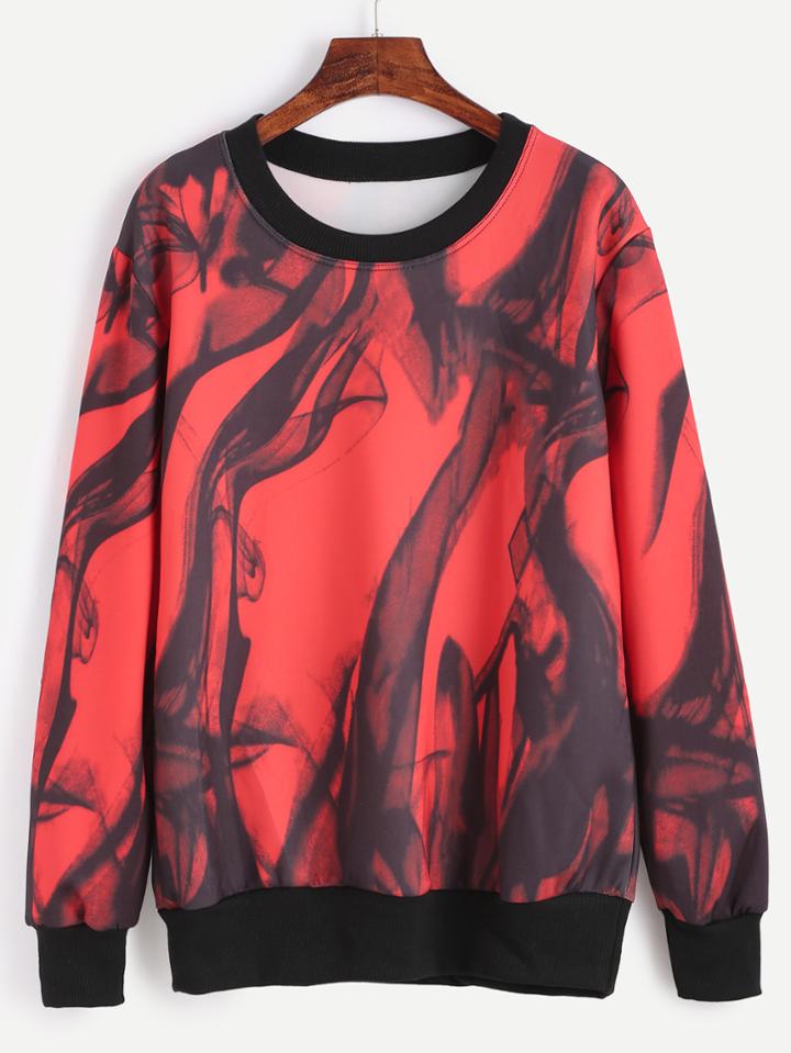Shein Contrast Trim Abstract Print Sweatshirt