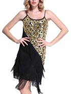 Shein Black Gold Spaghetti Strap Sequined Tassel Dress
