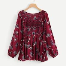 Shein Bell Sleeve Calico Print Top