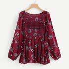 Shein Bell Sleeve Calico Print Top