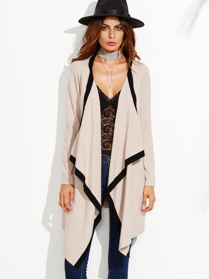 Shein Apricot Contrast Trim Waterfall Cardigan