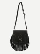 Shein Black Fringe Hem Buckle Pu Shoulder Bag
