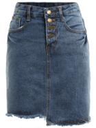Shein Buttons Fringe Asymmetrical Denim Skirt