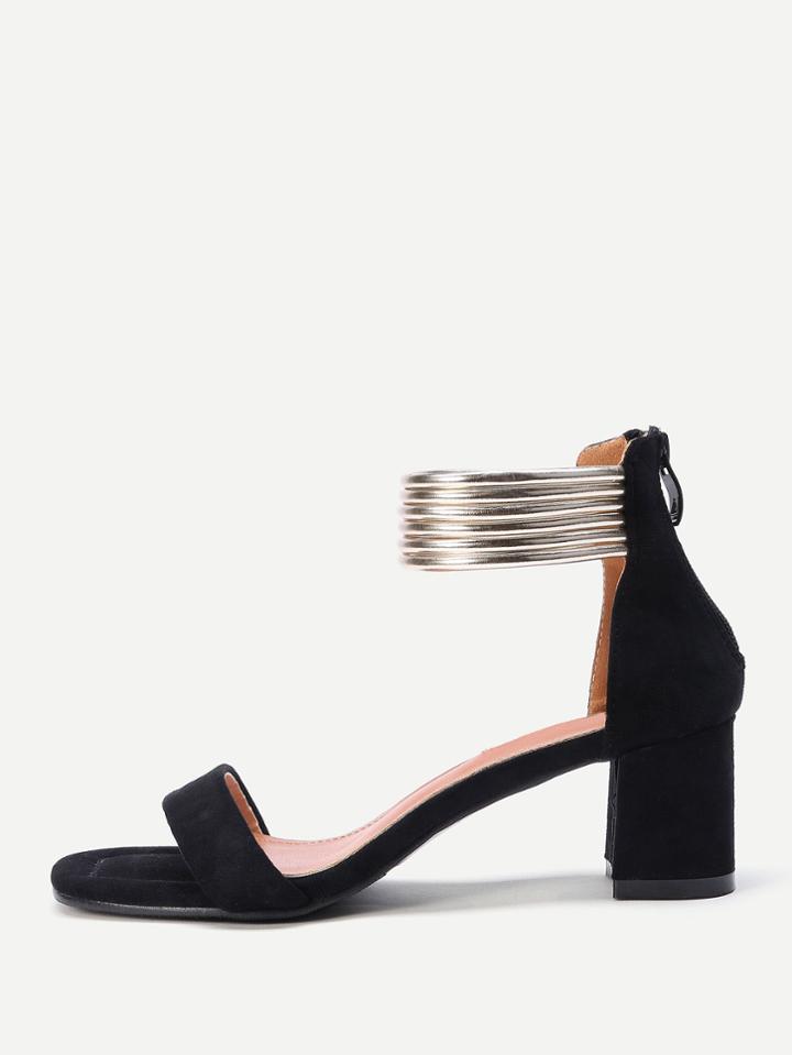 Shein Metallic Ankle Cuff Block Heeled Sandals