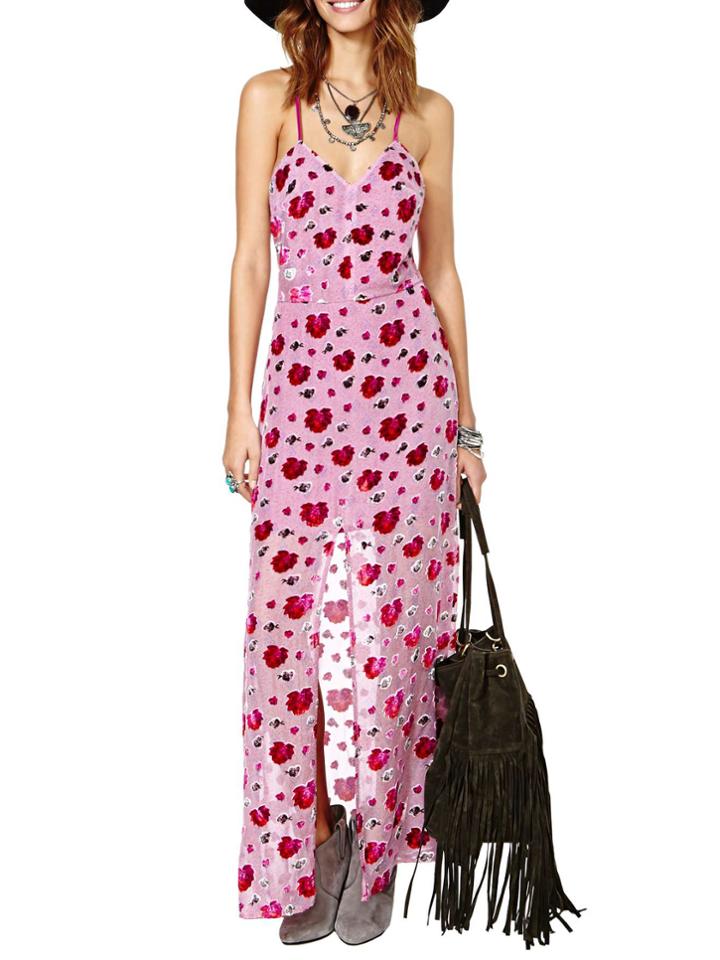Shein Hot Pink Criss Cross Floral Split Dress