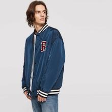 Shein Men Button Front Letter Bomber Jacket