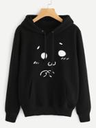 Shein Graphic Print Kangaroo Pocket Hooded Drawstring Sweatshirt