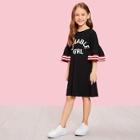 Shein Girls Flounce Sleeve Striped And Letter Dress