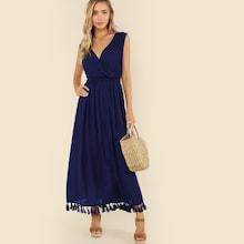 Shein Double V-neck Tassel Hem Wrap Dress
