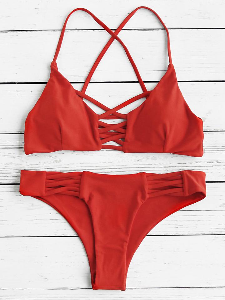 Shein Criss Cross Open Back Bikini Set