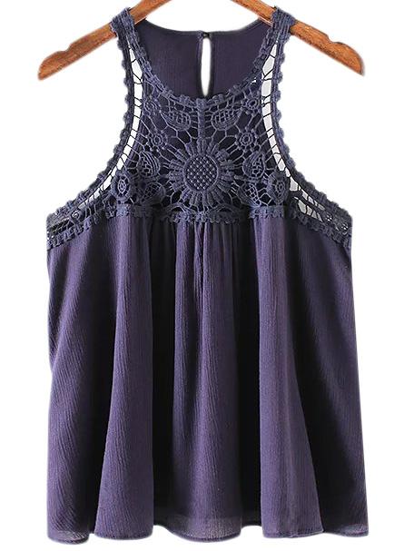 Shein Navy Keyhole Back Lace Splicing Camis Top