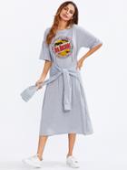 Shein Graphic Print Sleeve Tie Waist Tee Dress