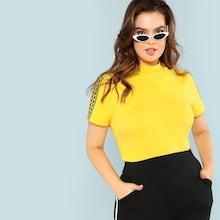Shein Plus Mock Neck Checked Panel Tee