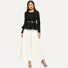 Shein Adjustable Belted Peplum Top And Wide Leg Pants Set