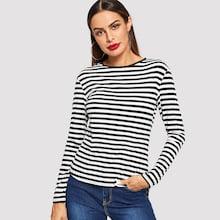 Shein Curved Hem Striped Tee