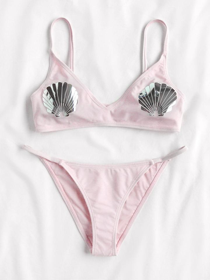Shein Mermaid Shell Embellished High Leg Bikini Set