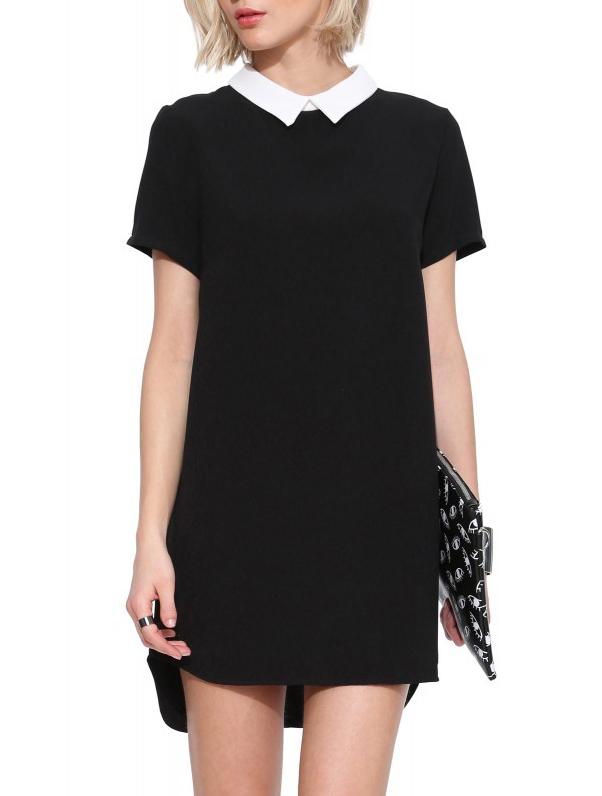Shein Black Contrast Lapel High Low Dress
