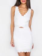 Shein White V Back Scallop Trim Sleeveless Bodycon Dress
