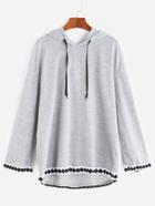 Shein Grey Hooded Embroidered Tape Detail Sweatshirt