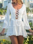 Shein White Long Sleeve Ruffle Playsuit