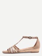 Shein Faux Suede Caged T-strap Sandals - Khaki