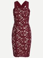 Shein Burgundy Backless Hollow Out Lace Bodycon Dress