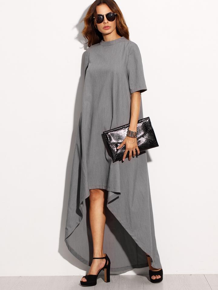 Shein Mock Neck Elbow Sleeve Dip Hem Dress