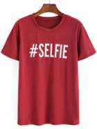 Shein Letters Print Red T-shirt