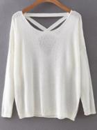 Shein White Criss Cross Back Drop Shoulder Knitwear